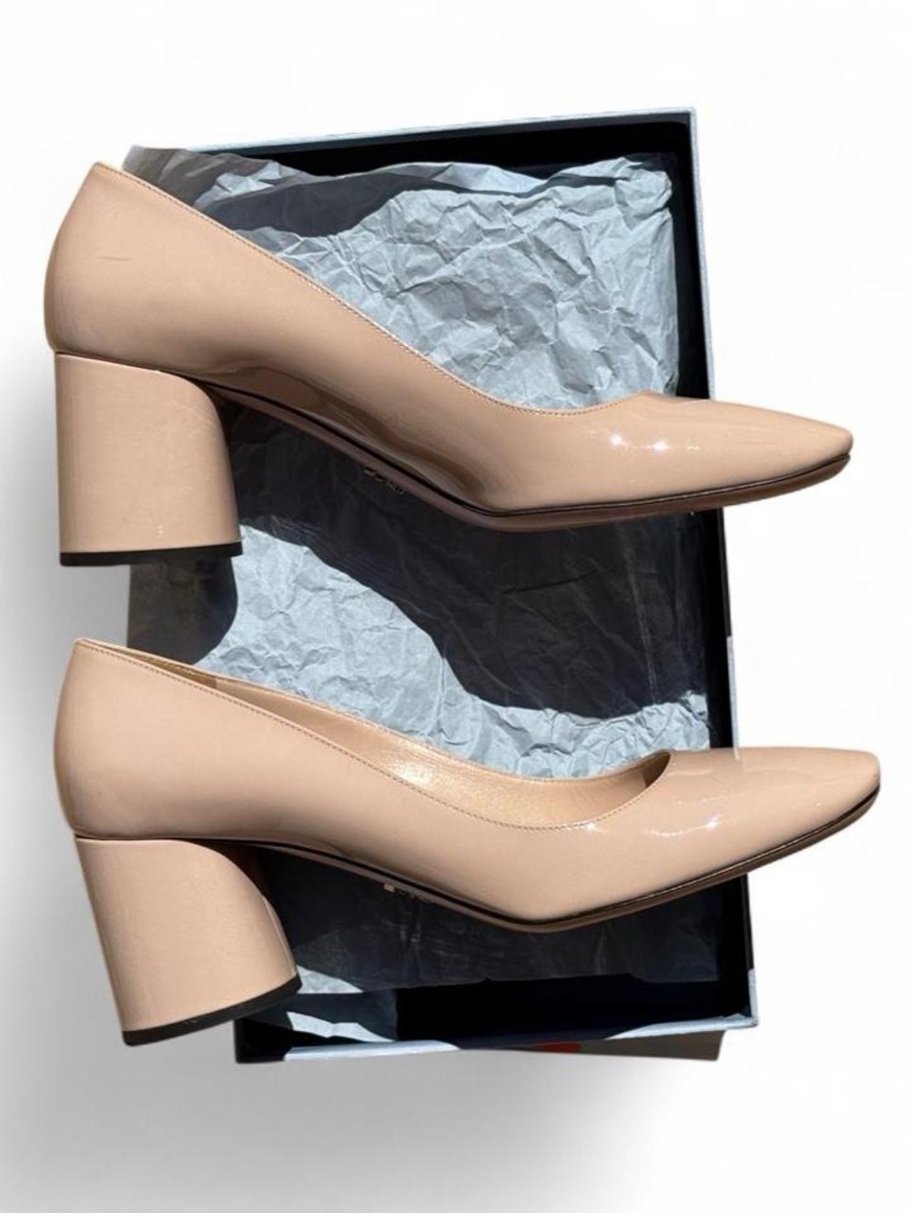 Prada Nude Patent Leather Block Heel Pumps 38.5, US 7.5 - Picture 2 of 8